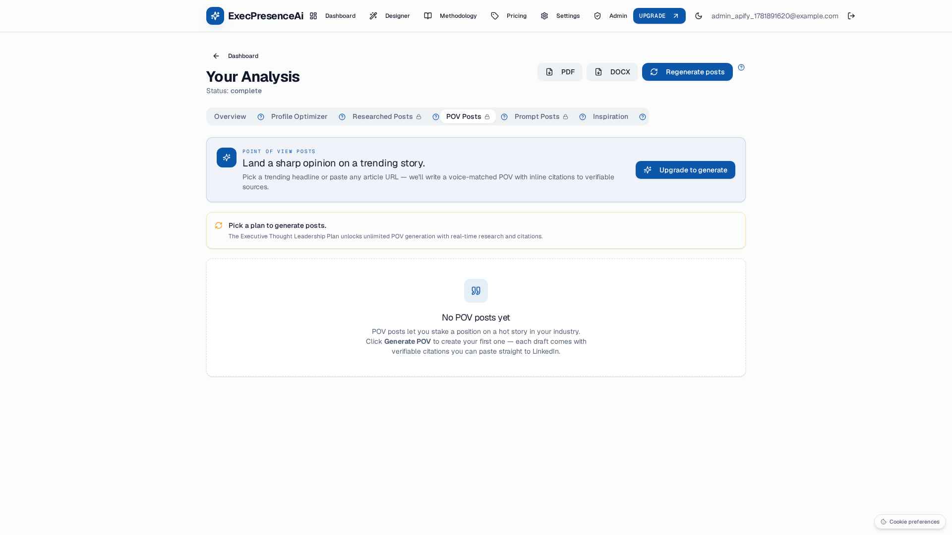PoV Posts tab inside ExecPresenceAi