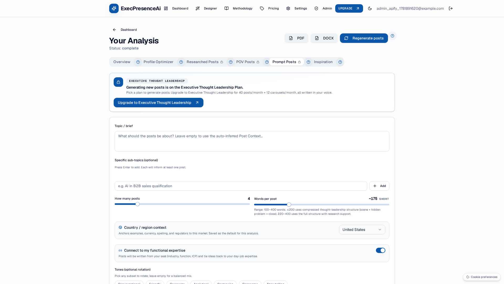 Prompt Posts editor inside ExecPresenceAi